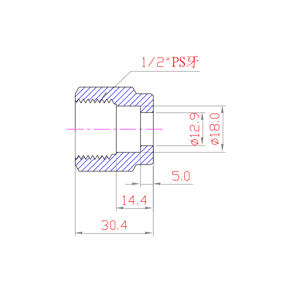 PFA/PP 擴口式接頭 L接頭 1.2OD X 1.2OD 分解圖 規格圖格